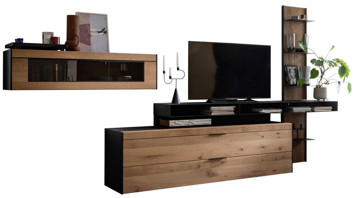 WOHNWAND  in Anthrazit, Eichefarben  393/206/49 cm  - Eichefarben/Anthrazit, KONVENTIONELL, Glas/Holz (393/206/49cm) - Schöner Wohnen