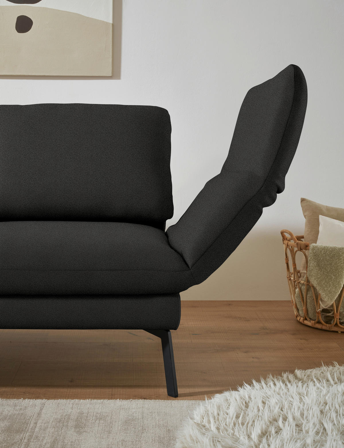 ECKSOFA  in Flachgewebe Anthrazit  175-224/255-365 cm  - Anthrazit/Schwarz, Design, Textil/Metall (175-224/255-365cm) - Dieter Knoll