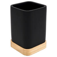 ZAHNPUTZBECHER Holz, Kunststoff  - Schwarz/Naturfarben, Basics, Holz/Kunststoff (6,9/10/6,9cm) - Sadena