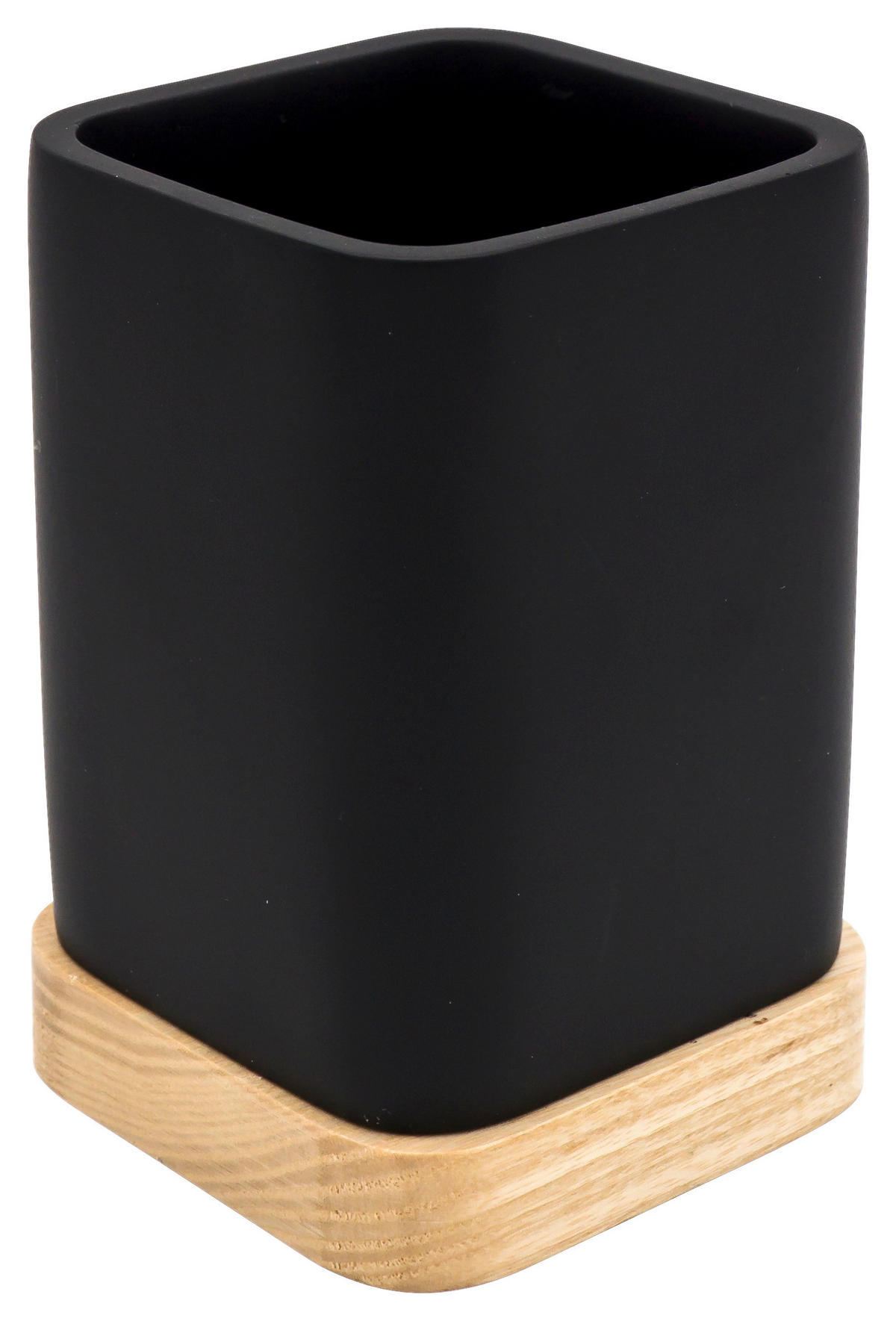 ZAHNPUTZBECHER Holz, Kunststoff  - Schwarz/Naturfarben, Basics, Holz/Kunststoff (6,9/10/6,9cm) - Sadena