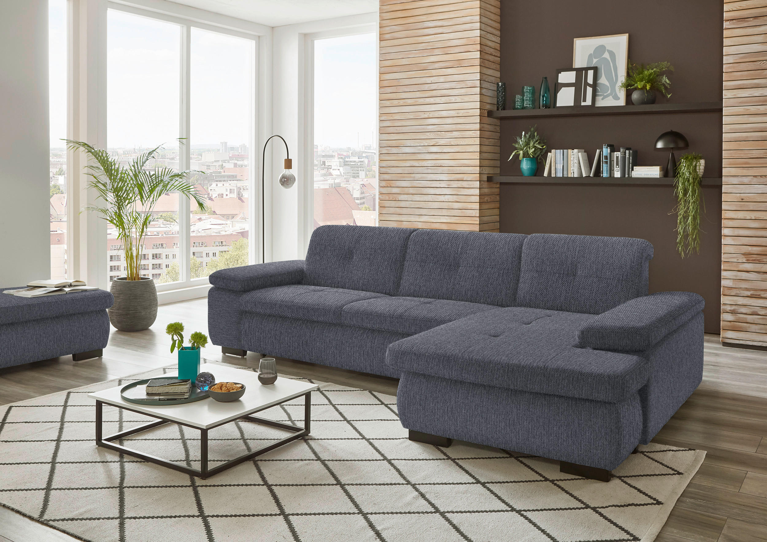 ECKSOFA in Flachgewebe Anthrazit  - Anthrazit/Schwarz, Design, Textil/Metall (297/174cm) - Beldomo Style