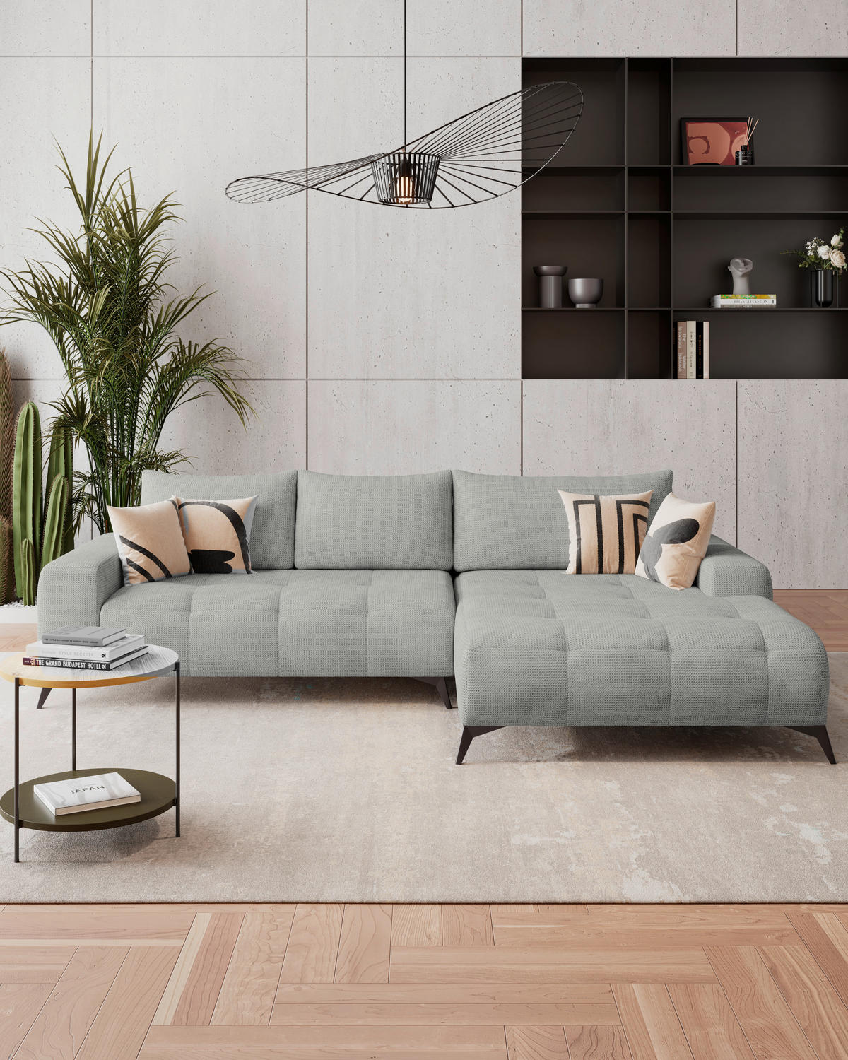 HÖRNSOFFA i flatväv ljusgrå  - ljusgrå/svart, Trend, metall/textil (290/175cm) - MID.YOU