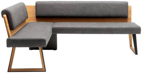 ECKBANK 155/195 cm Mikrofaser Dunkelgrau, Wildeiche Wildeiche massiv   - Wildeiche/Dunkelgrau, Design, Holz/Textil (155/195cm) - Venda