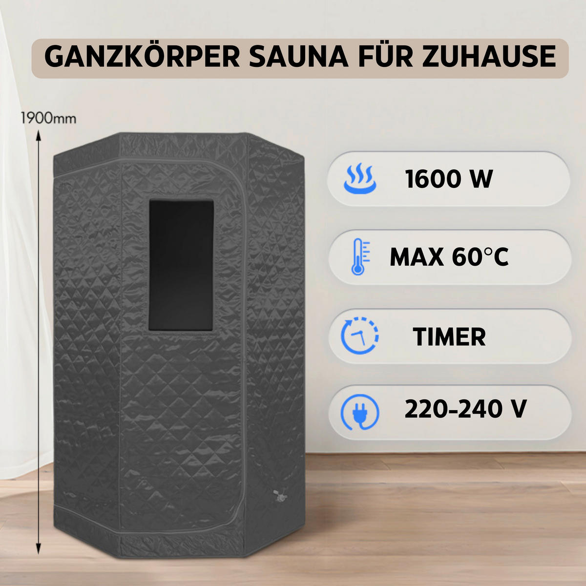 SAUNA für 1 Personen  - Schwarz, KONVENTIONELL, Kunststoff (90/190/90cm) - Sanotechnik