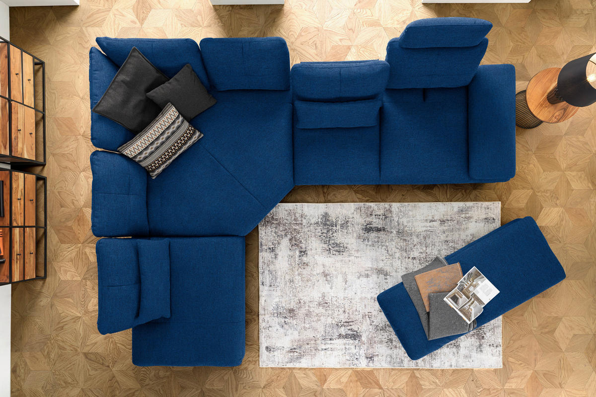 ECKSOFA in Flachgewebe Blau  - Blau/Schwarz, Design, Textil/Metall (271/344cm) - Chilliano