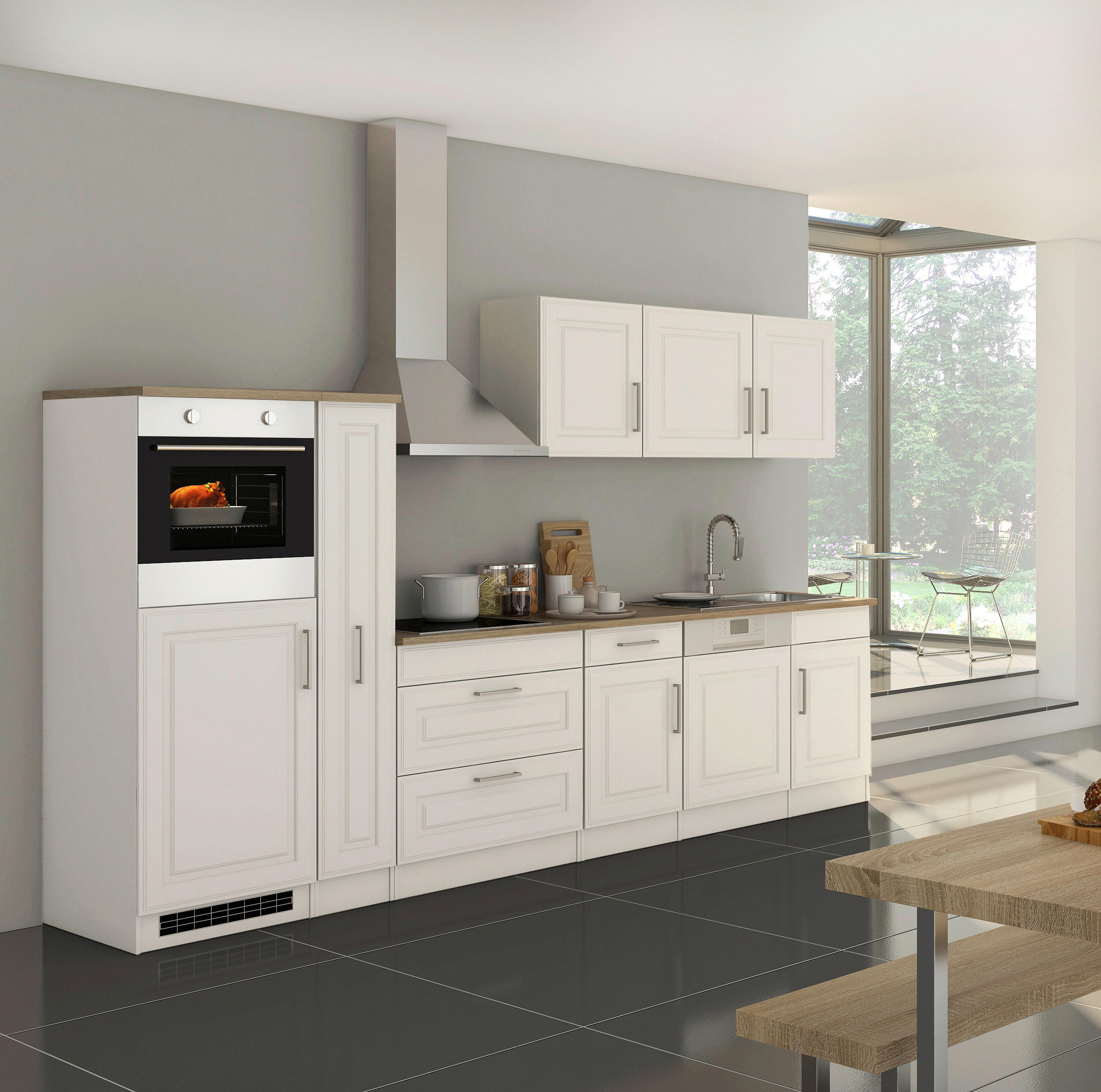 KÜCHENBLOCK 330 cm   Weiss, Sonoma Eiche  - Weiss/Alufarben, Modern, Holzwerkstoff/Metall (330cm) - Held