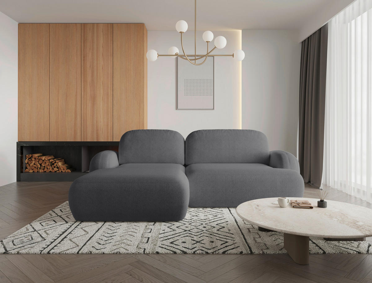 ECKSOFA Sevilla Plus in Bouclé Dunkelgrau  275/175 cm  - Dunkelgrau/Schwarz, Design, Kunststoff/Textil (275/175cm) - MID.YOU