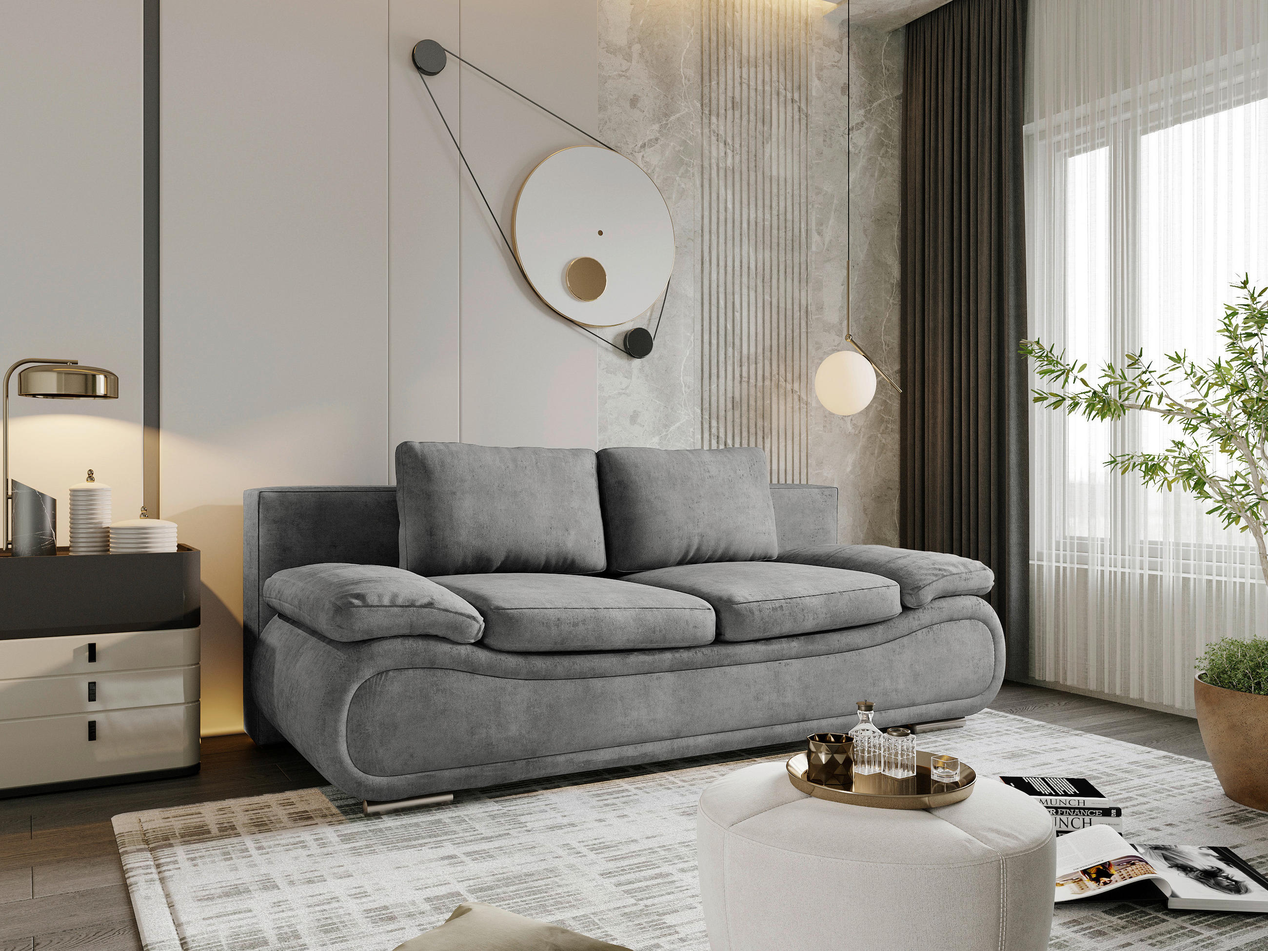 SCHLAFSOFA Jacquard Hellgrau  - Chromfarben/Beige, Design, Textil (200/78/90cm) - Venda
