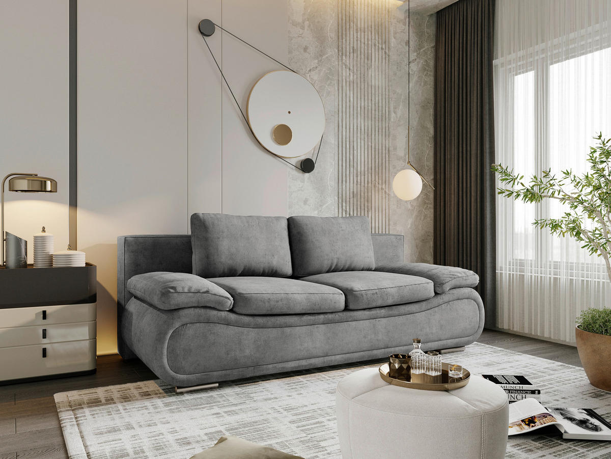 SCHLAFSOFA Jacquard Hellgrau  - Chromfarben/Beige, Design, Textil (200/78/90cm) - Venda