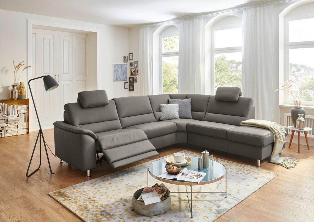 ECKSOFA in Echtleder Grau  - Alufarben/Grau, Konventionell, Leder/Metall (290/249cm) - Beldomo Premium