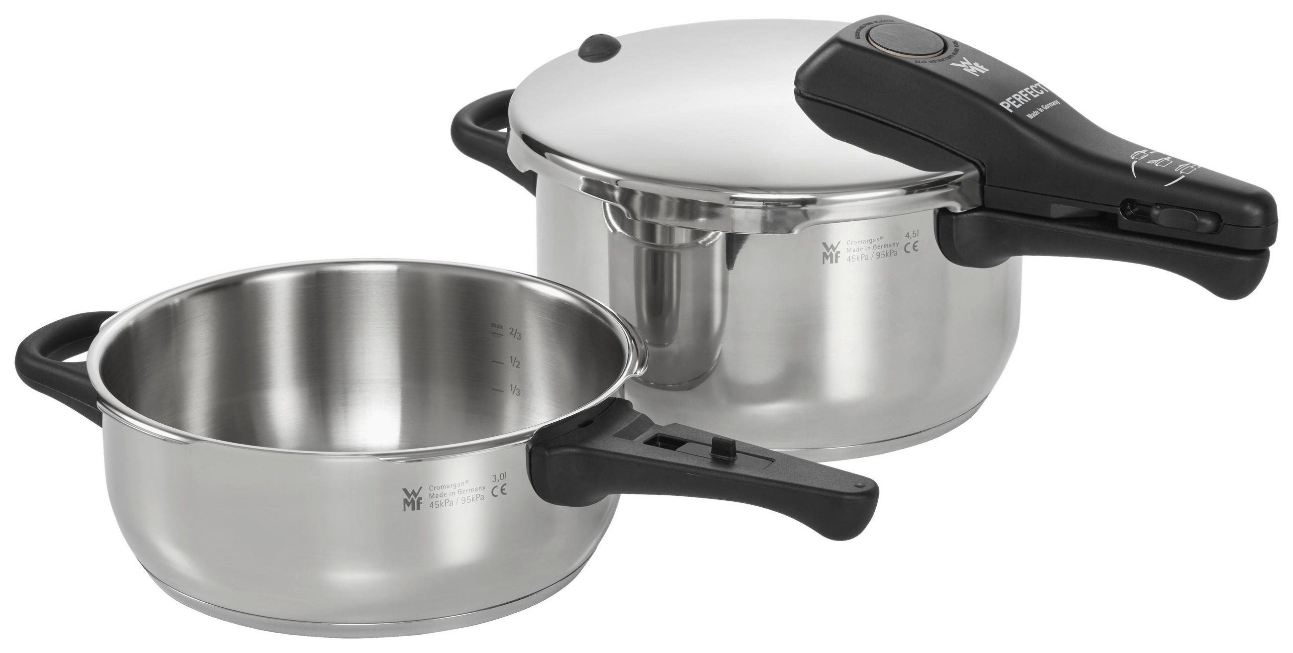 SCHNELLKOCHTOPFSET  PERFECT 4,5 l  - Edelstahlfarben, Basics, Metall (4,5 + 3,0l) - WMF