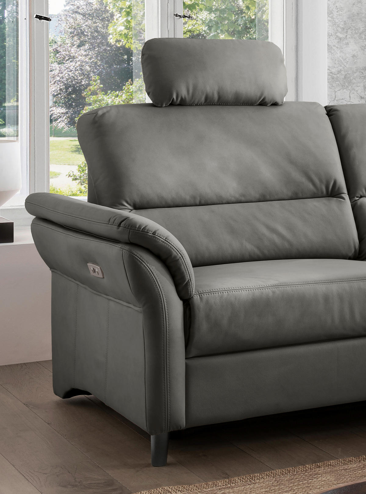 3-SITZER-SOFA in Lederlook Grau  - Schwarz/Grau, Modern, Holz/Textil (192/90/89cm) - Livetastic