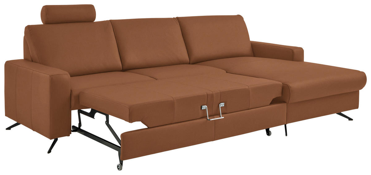 ECKSOFA in Echtleder Cognac  267/165 cm  - Cognac/Schwarz, Design, Leder/Metall (267/165cm) - Beldomo Premium