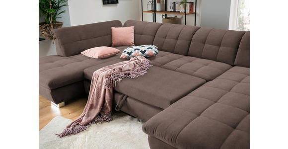 WOHNLANDSCHAFT  in Mikrofaser Hellbraun  - Chromfarben/Hellbraun, Design, Kunststoff/Textil (211/350/204cm) - Xora