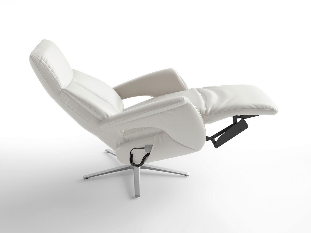 RELAXSESSEL TV LAZY E XS1 Echtleder Kopfteilverstellung, Rücken echt    - Silberfarben/Weiß, Basics, Leder/Metall (75/110/85cm) - Sit & More