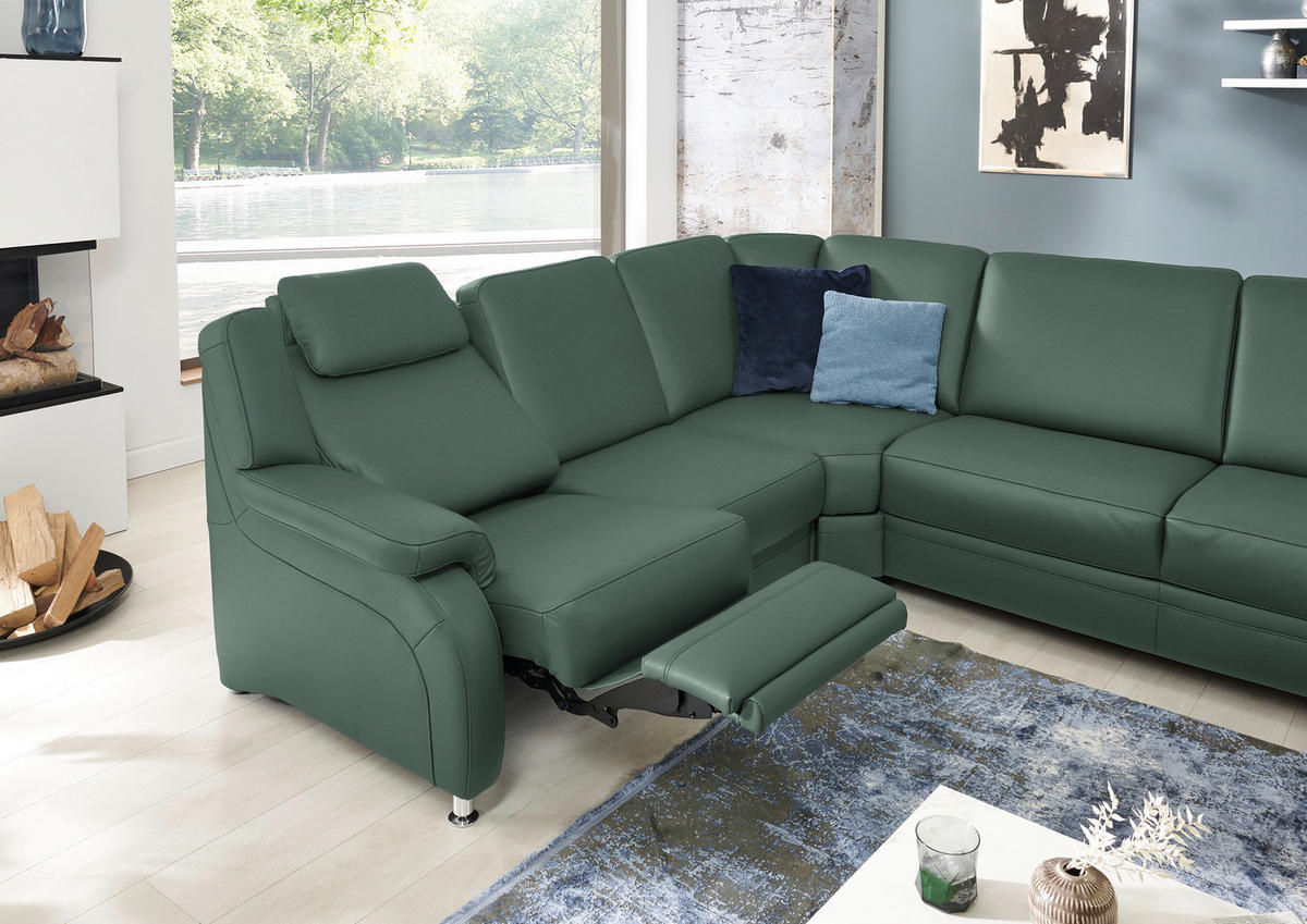 WOHNLANDSCHAFT Echtleder Opal  - Opal/Alufarben, Konventionell, Leder/Metall (239/329/165cm) - Beldomo Premium