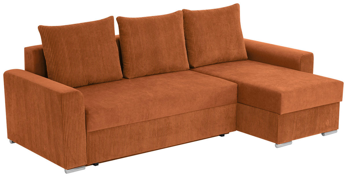 ECKSOFA in Cord, Mikrofaser Rostfarben  - Chromfarben/Rostfarben, Design, Kunststoff/Textil (239/141cm) - Livetastic