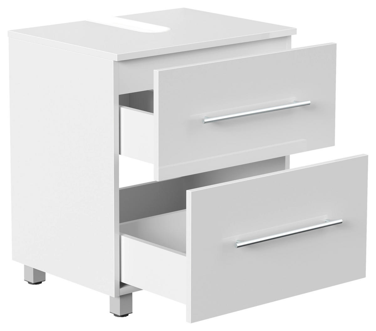 WASCHBECKENUNTERSCHRANK 55/63/41,6 cm  - Weiß Hochglanz/Silberfarben, MODERN, Holzwerkstoff/Metall (55/63/41,6cm) - MID.YOU