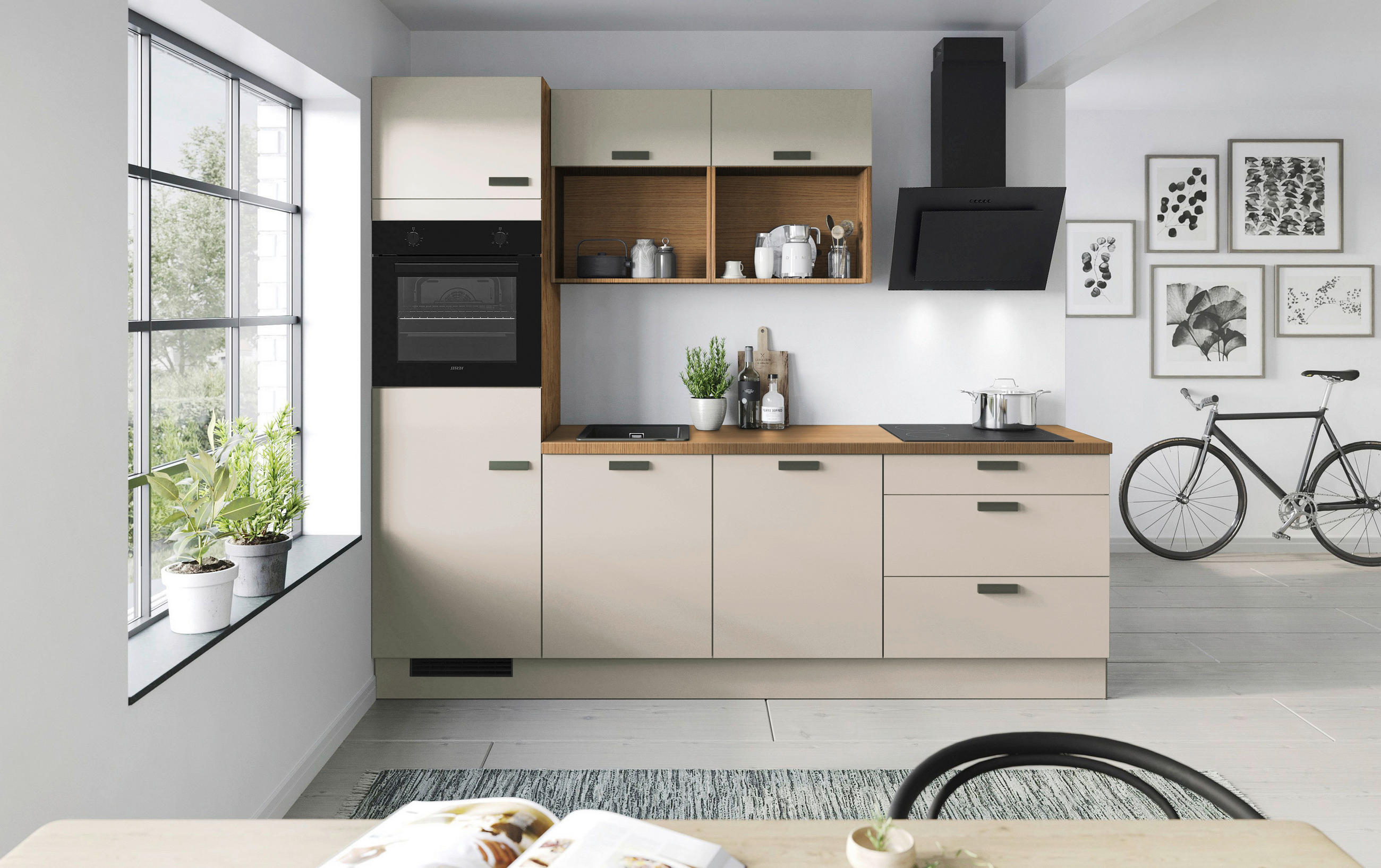 KUHINJSKI BLOK BREZ APARATOV - črna/barve hrasta, Basics, kovina/leseni material (260cm) - Venda
