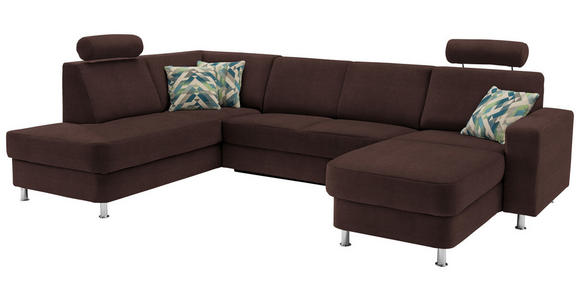 WOHNLANDSCHAFT  in Chenille Dunkelbraun  - Chromfarben/Dunkelbraun, Design, Kunststoff/Textil (198/301/165cm) - Xora