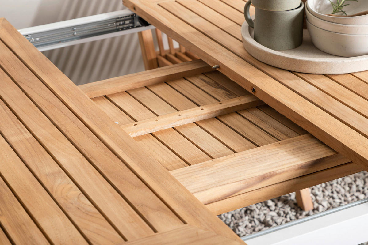 UTEBORD trä, metall rektangulär  - vit/teakfärg, Modern, metall/trä (224/100/75cm) - Gardenson