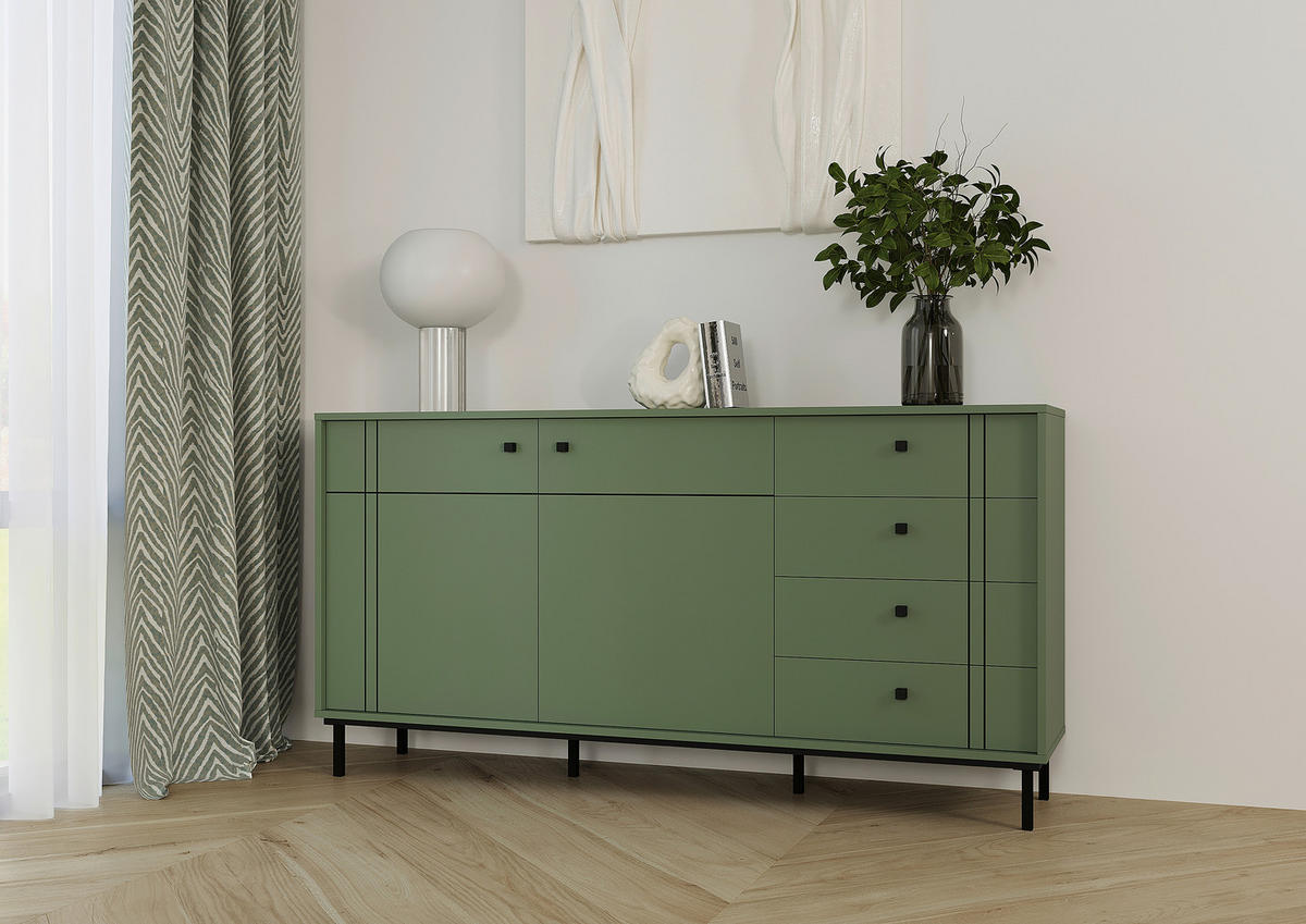 SIDEBOARD 160,2/81,8/37 cm  in Grün  - Schwarz/Grün, Modern, Holzwerkstoff/Kunststoff (160,2/81,8/37cm) - Carryhome