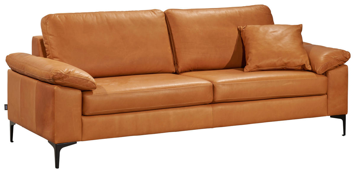 2,5-SITZER in Leder Cognac  - Cognac/Schwarz, Design, Leder/Metall (204/83/97cm) - Schöner Wohnen