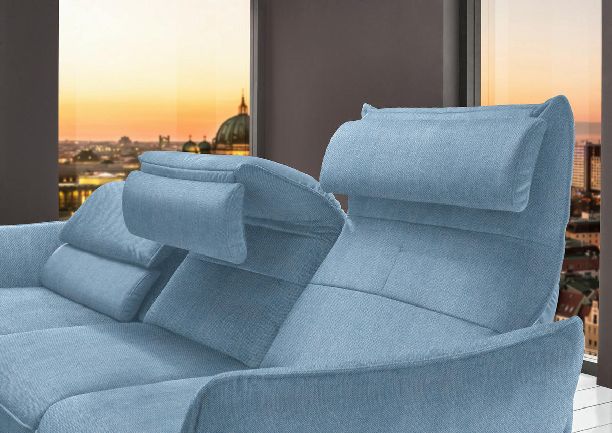 ECKSOFA in Velours Hellblau  - Schwarz/Hellblau, Design, Textil/Metall (153/283cm) - Valdera