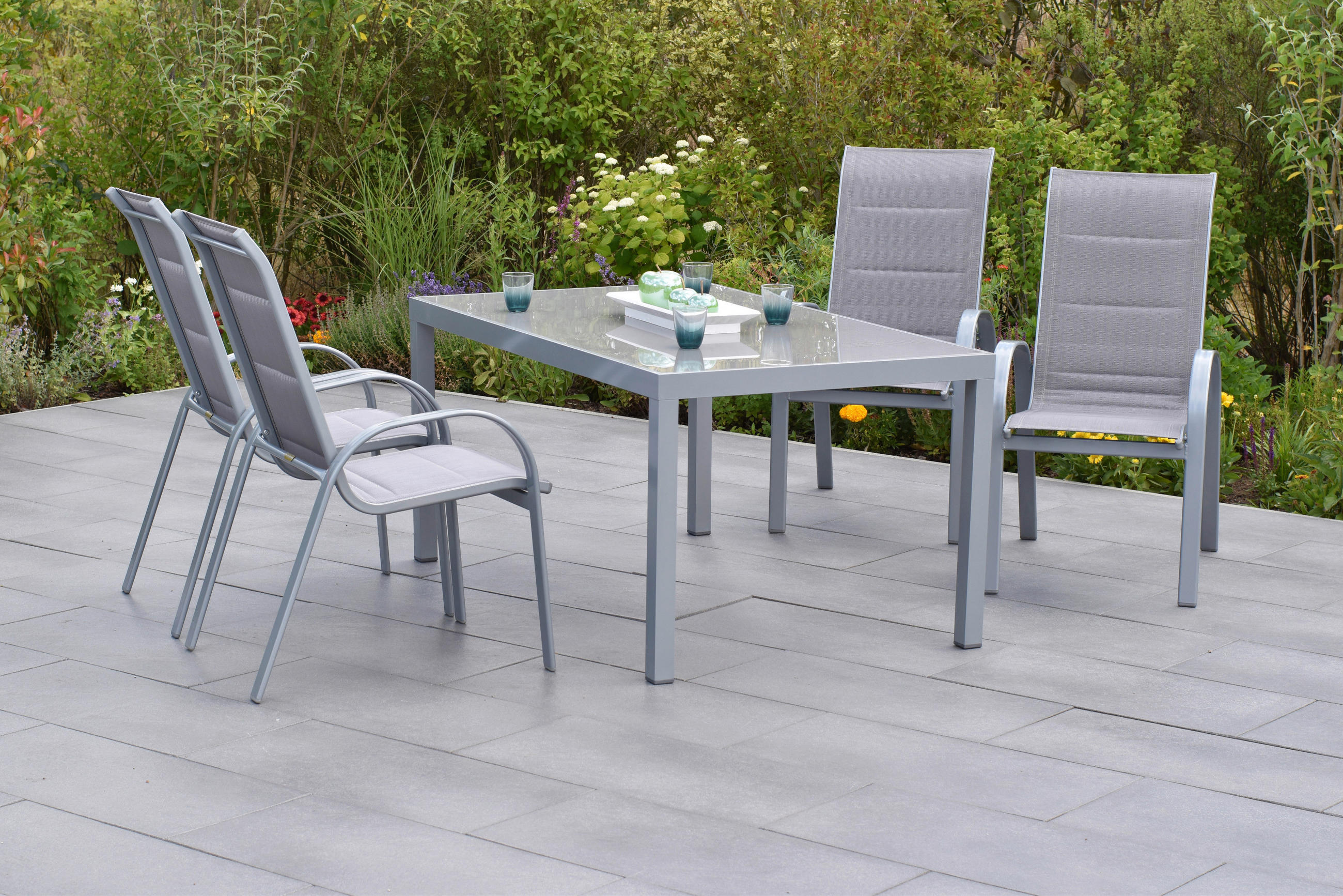 GARTENSET Aluminium  - Silberfarben/Braun, MODERN, Textil/Metall - Gardenson