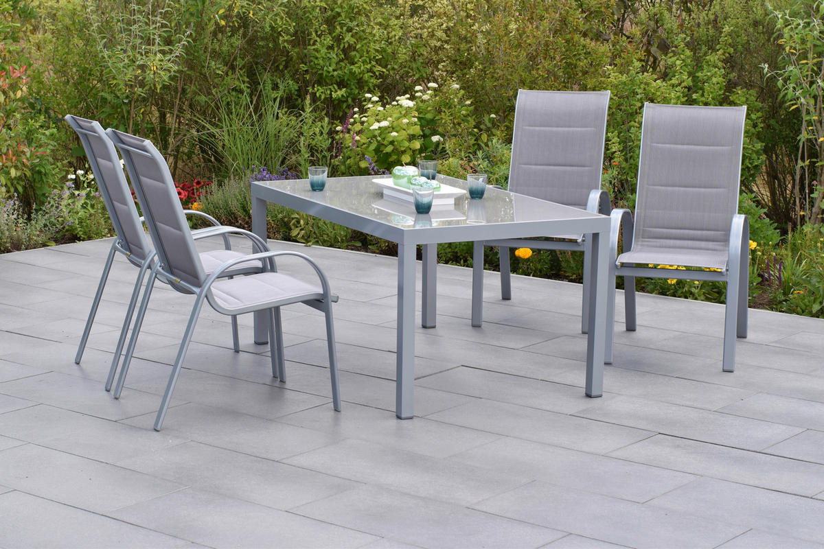 GARTENSET Aluminium  - Silberfarben/Braun, MODERN, Textil/Metall - Gardenson