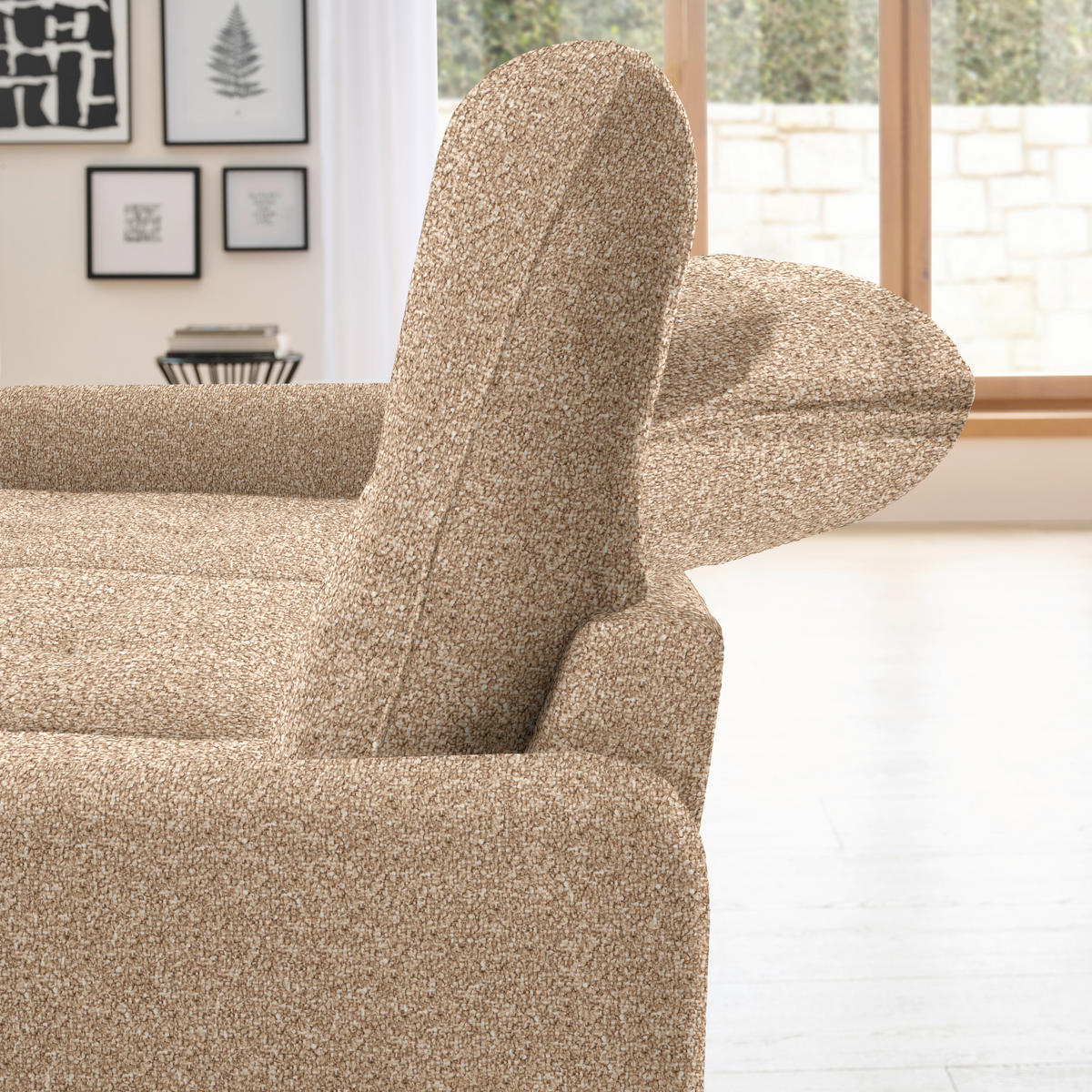 ECKSOFA Hellbraun Plüsch  - Hellbraun/Schwarz, KONVENTIONELL, Textil/Metall (190/254cm) - Livetastic