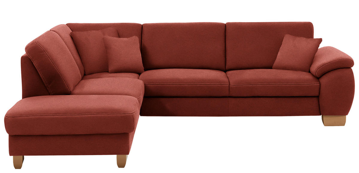 ECKSOFA in Mikrofaser Rot  - Wildeiche/Beige, Konventionell, Holz/Textil (236/286cm) - Voleo