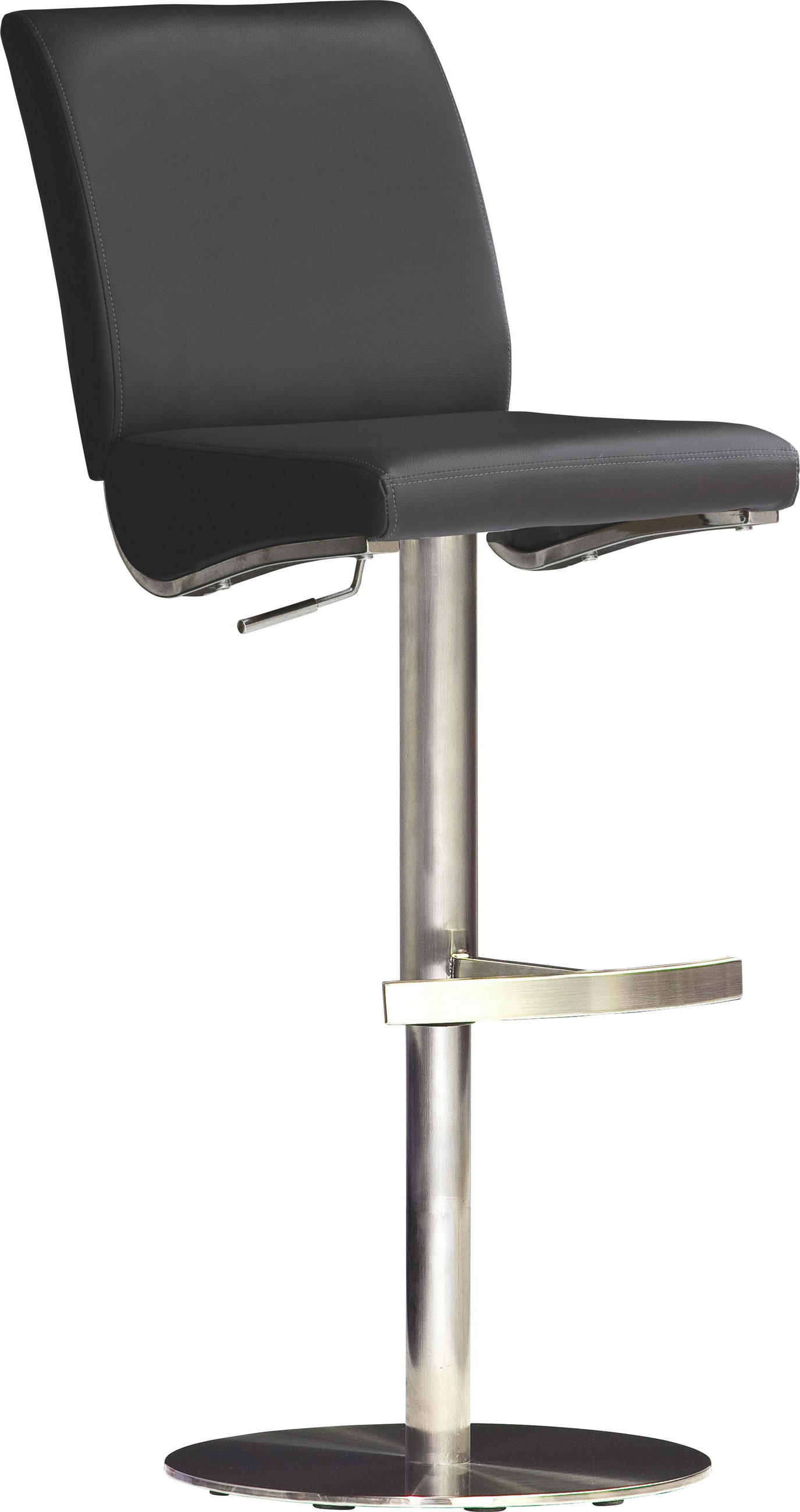 Barhocker in Metall, Leder Schwarz, Edelstahlfarben