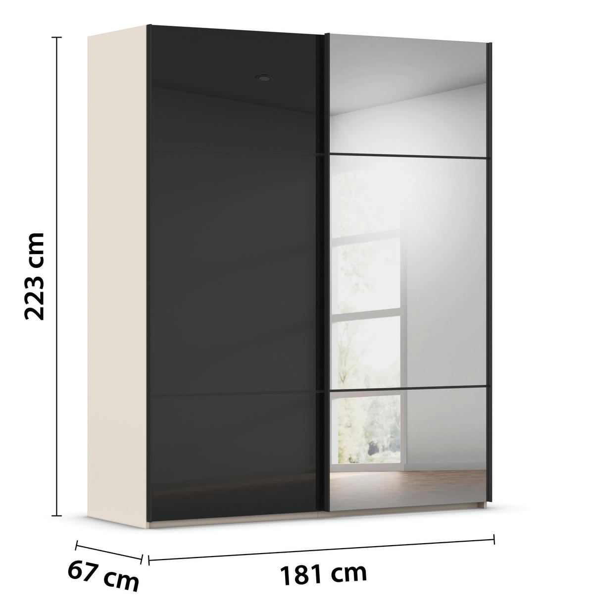 SCHWEBETÜRENSCHRANK in Schwarz, Champagner  - Champagner/Schwarz, Konventionell, Glas/Holzwerkstoff (181/223/68cm) - Novel