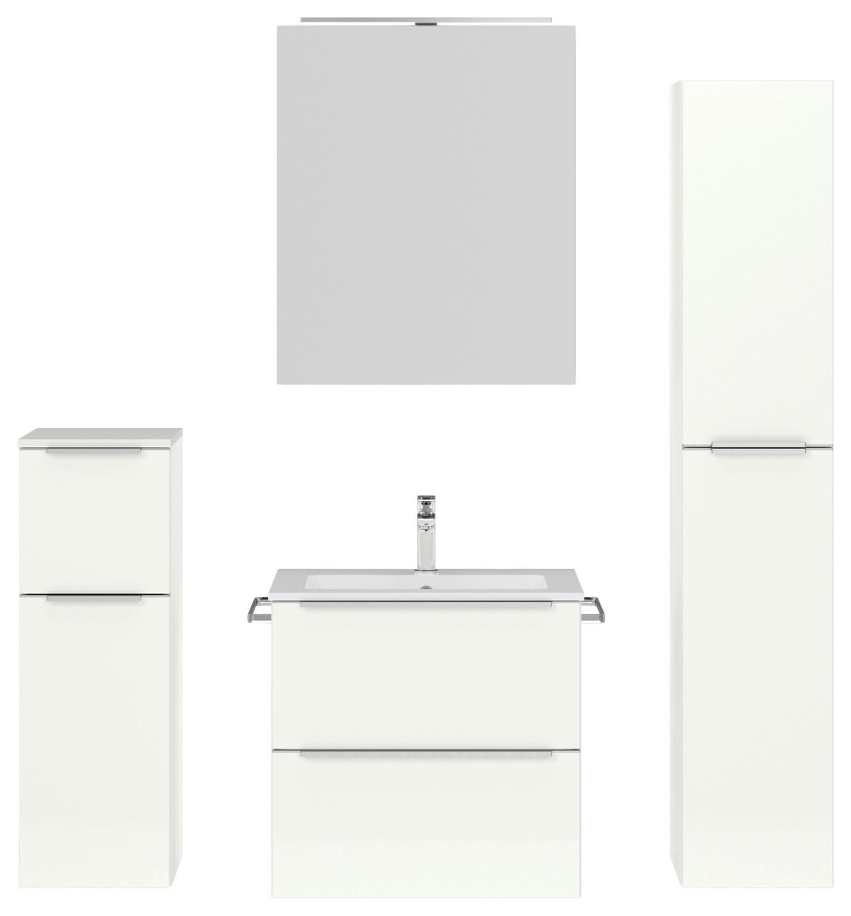 BADEZIMMER 5-teilig  in 121 cm  - Edelstahlfarben/Weiß Hochglanz, MODERN, Holzwerkstoff/Stein (121cm) - Nobilia