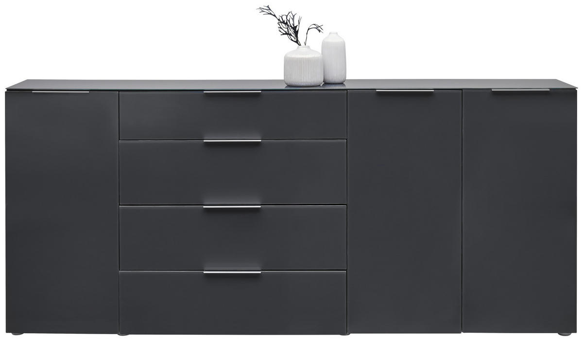 SIDEBOARD  in 225/99/40,5 cm  - Anthrazit/Alufarben, Design, Glas/Holzwerkstoff (225/99/40,5cm) - Voleo