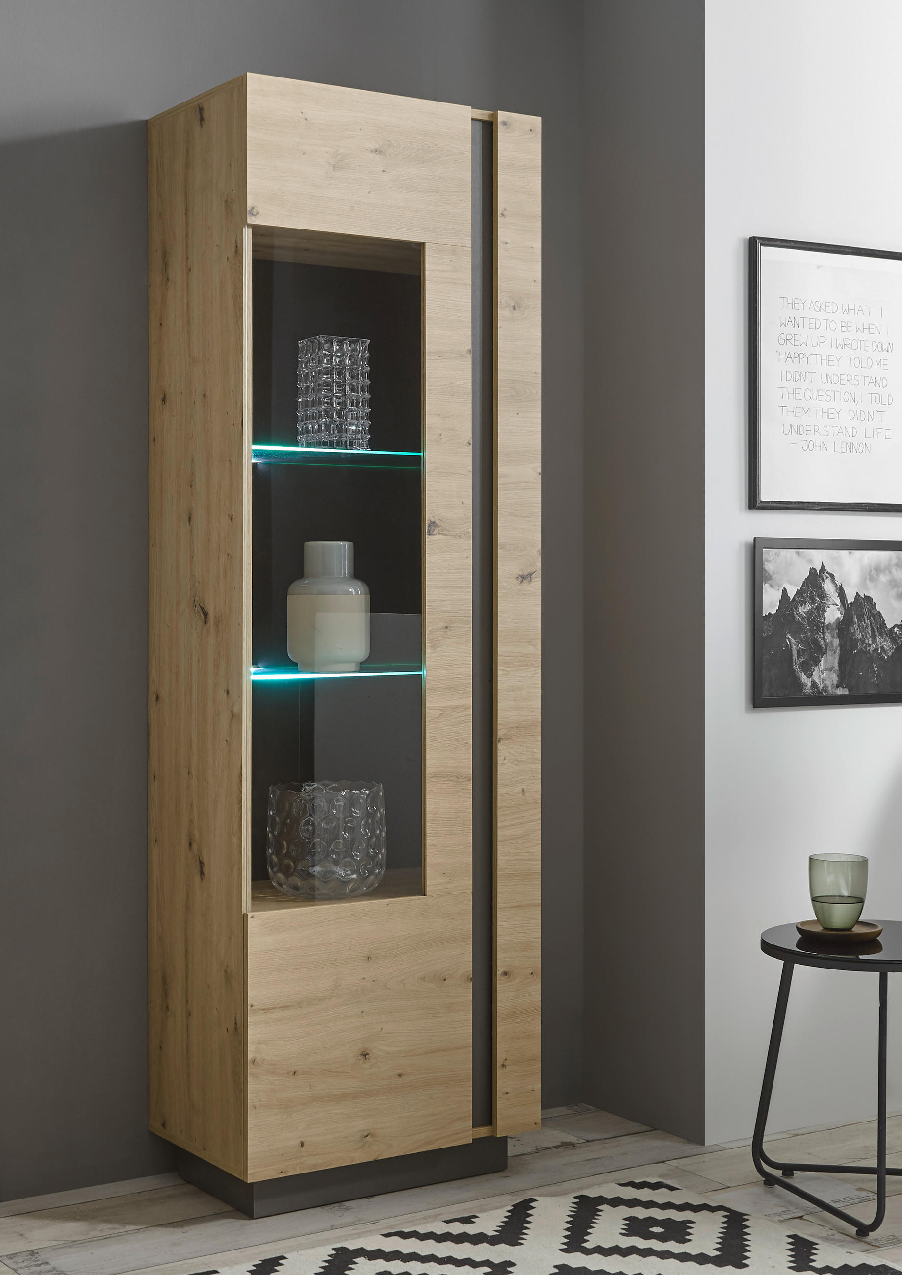 VITRINE in Grau, Eiche Artisan - Eiche Artisan/Grau, Design, Glas/Holzwerkstoff (60/194/40cm) - MID.YOU