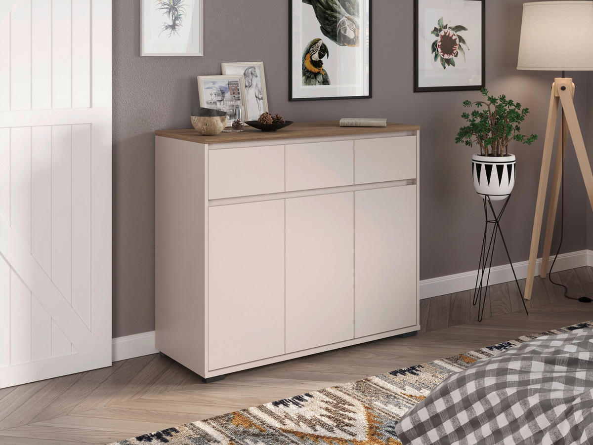 KOMMODE , 120,1/102,8/48 cm, 3 Schublade(n)  - Kaschmir/Eichefarben, Design, Holzwerkstoff/Kunststoff (120,1/102,8/48cm) - Carryhome