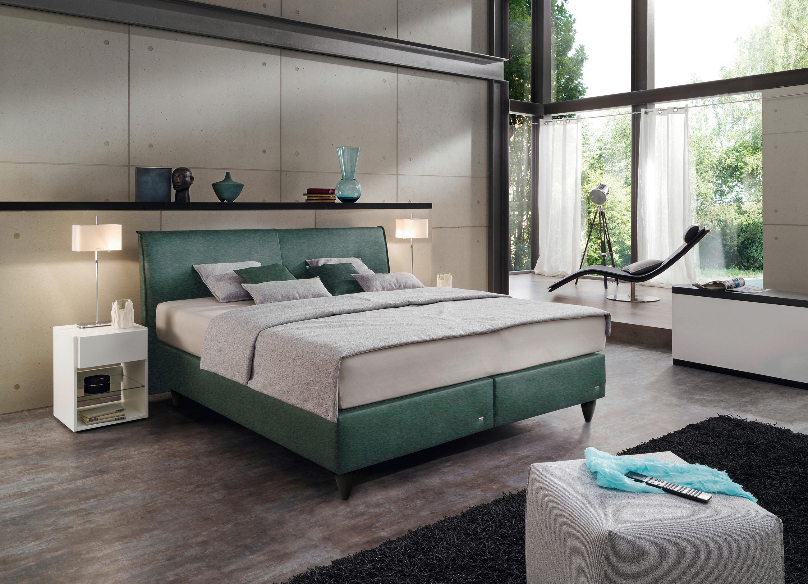 BOXSPRINGBETT 180/200 cm  in Petrol  - Petrol/Schwarz, Design, Kunststoff/Textil (180/200cm) - RUF Betten