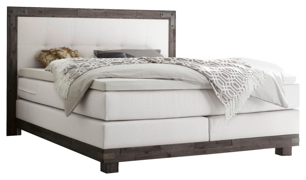 BOXSPRINGBETT 140/200 cm  in Weiß, Akaziefarben  - Weiß/Akaziefarben, KONVENTIONELL, Holz/Textil (140/200cm) - Hasena