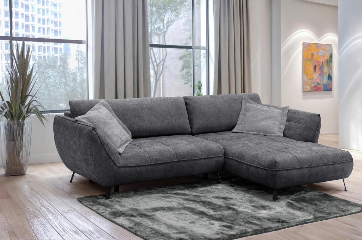 ECKSOFA SAMOA Anthrazit Struktur  - Anthrazit/Schwarz, Design, Textil/Metall (282/187cm) - Livetastic