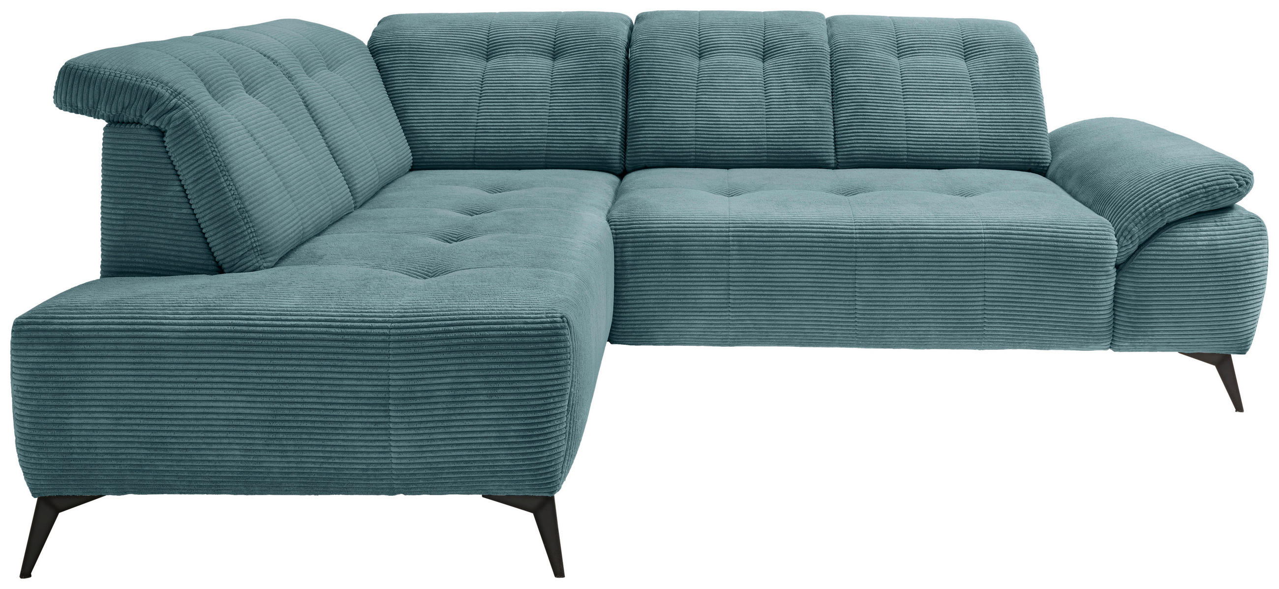 ECKSOFA Petrol Cord Kopfteilverstellung, Sitzvorzug  - Petrol/Schwarz, MODERN, Textil/Metall (200/272cm) - Livetastic