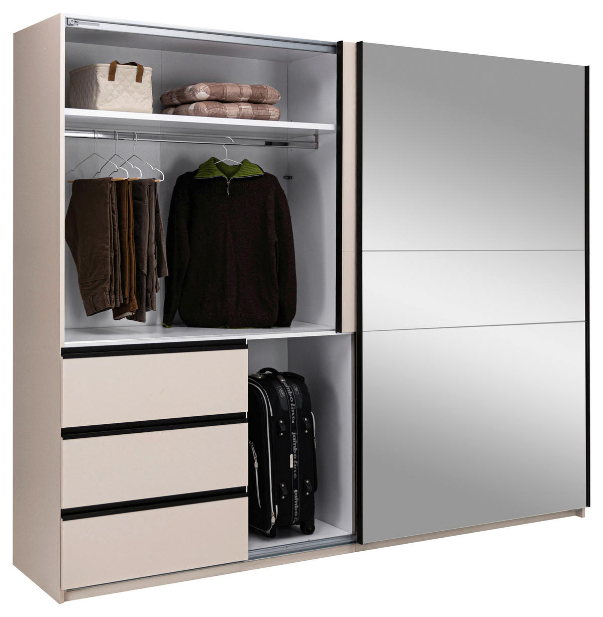 SCHIEBETÜRENSCHRANK 250/205/61,5 cm 2-türig  - Kaschmir/Schwarz, MODERN, Holzwerkstoff/Metall (250/205/61,5cm) - MID.YOU