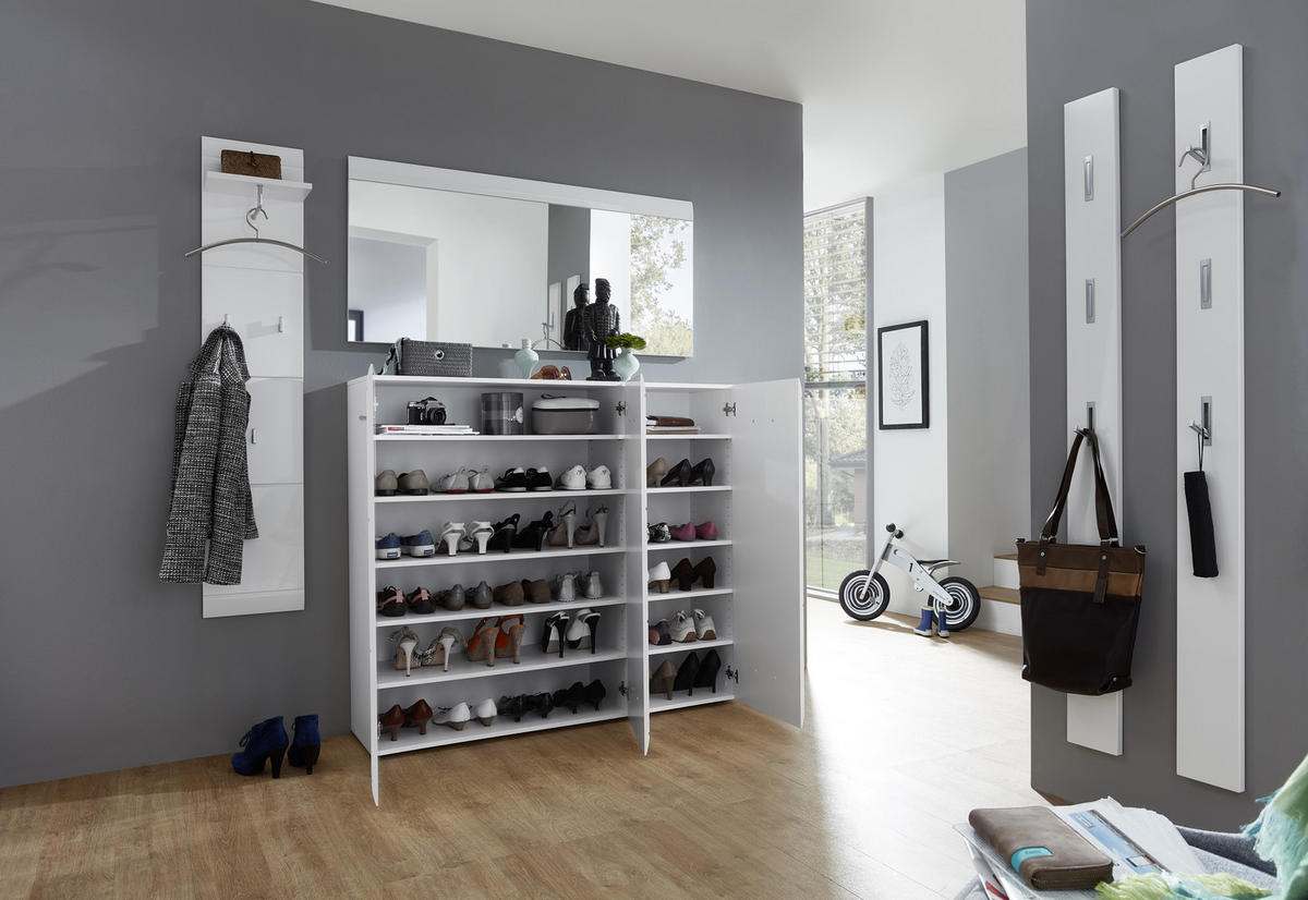 SCHUHSCHRANK Weiß  - Silberfarben/Weiß, Design, Holzwerkstoff/Kunststoff (134/120/36cm) - Carryhome