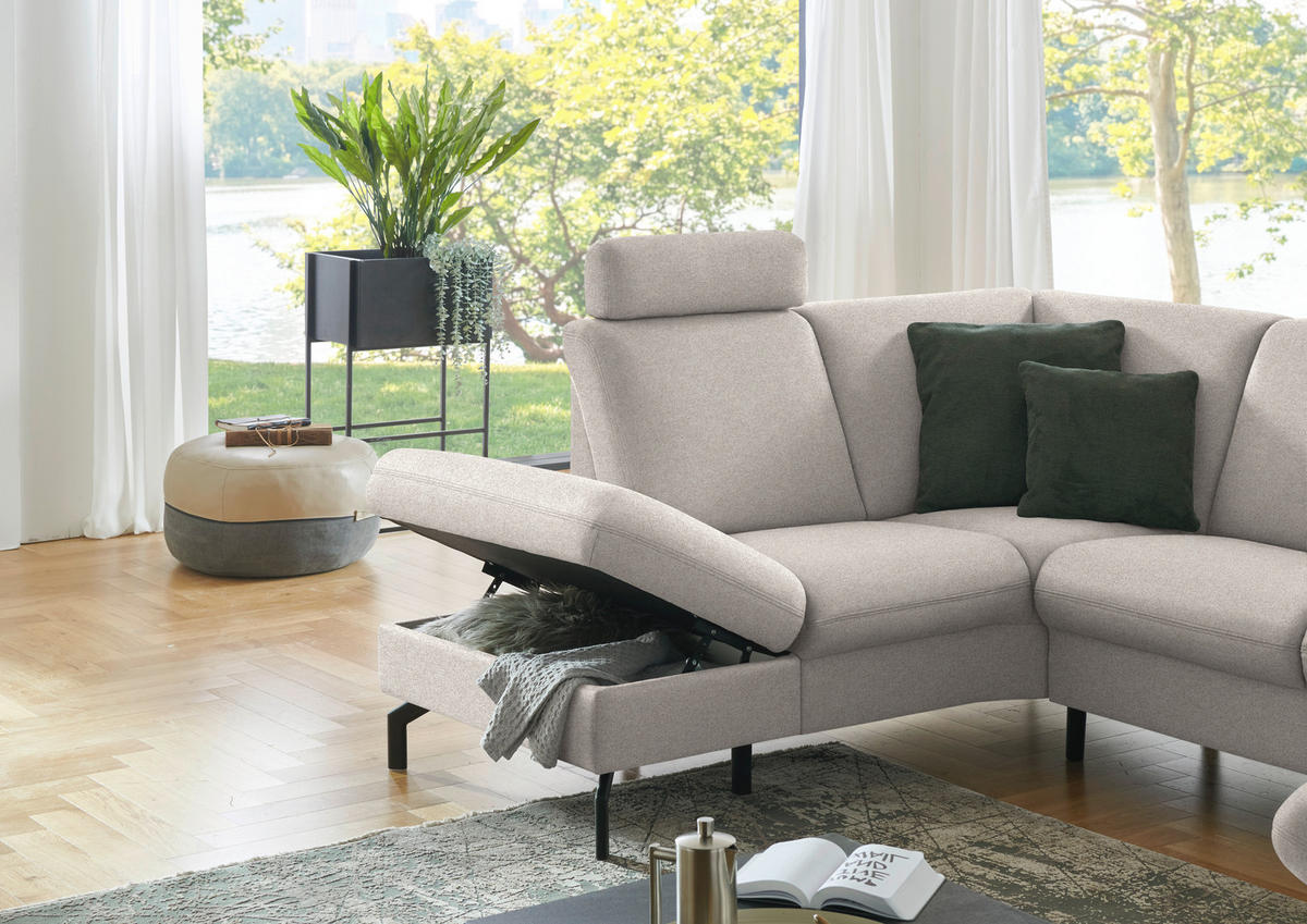 WOHNLANDSCHAFT Flachgewebe Beige  - Beige/Schwarz, Konventionell, Textil/Metall (190/307/170cm) - Beldomo Comfort