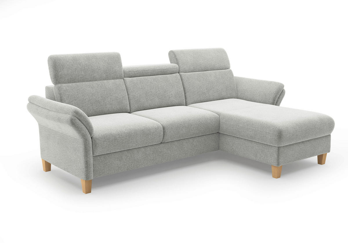 ECKSOFA GLENDALE E Hellgrau Flachgewebe  - Eichefarben/Hellgrau, KONVENTIONELL, Holz/Textil (253/166cm) - Sit & More