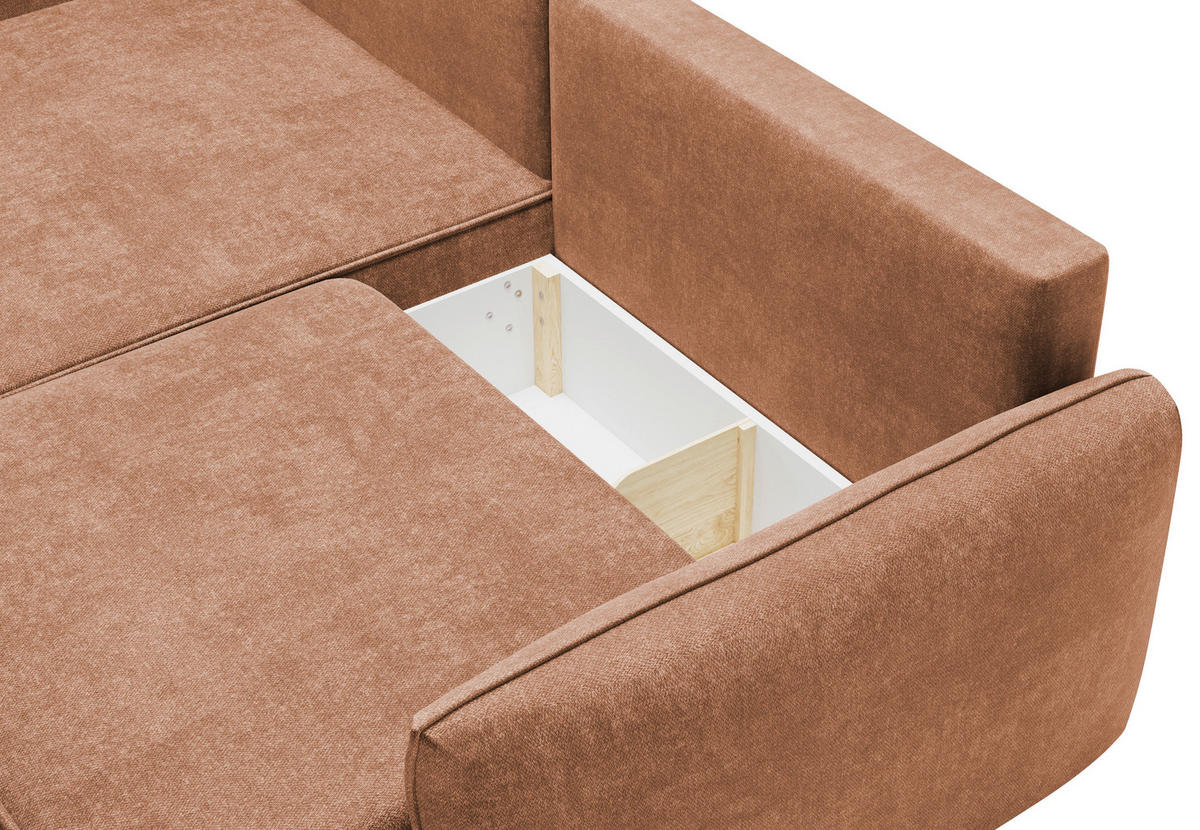ECKSOFA Terracotta Struktur Rückenkissen, Bettkasten, Schlaffunktion, Rücken echt, Liegefläche im Originalstoff  - Terracotta/Schwarz, KONVENTIONELL, Kunststoff/Textil (148/266cm) - Milino