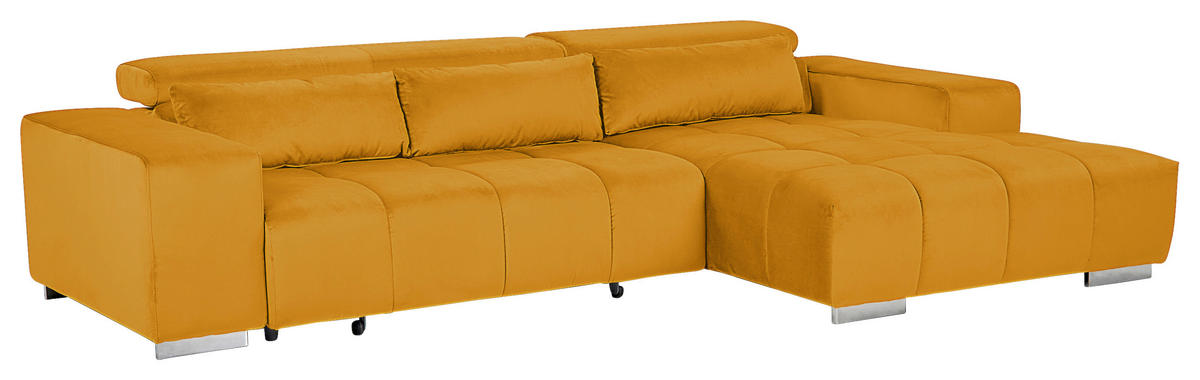 ECKSOFA Currygelb Velours  - Currygelb/Silberfarben, KONVENTIONELL, Textil/Metall (307/186cm) - Livetastic