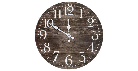 WANDUHR Weiß, Dunkelbraun  - Dunkelbraun/Weiß, Basics, Holz/Papier (33,8cm) - Ambia Home