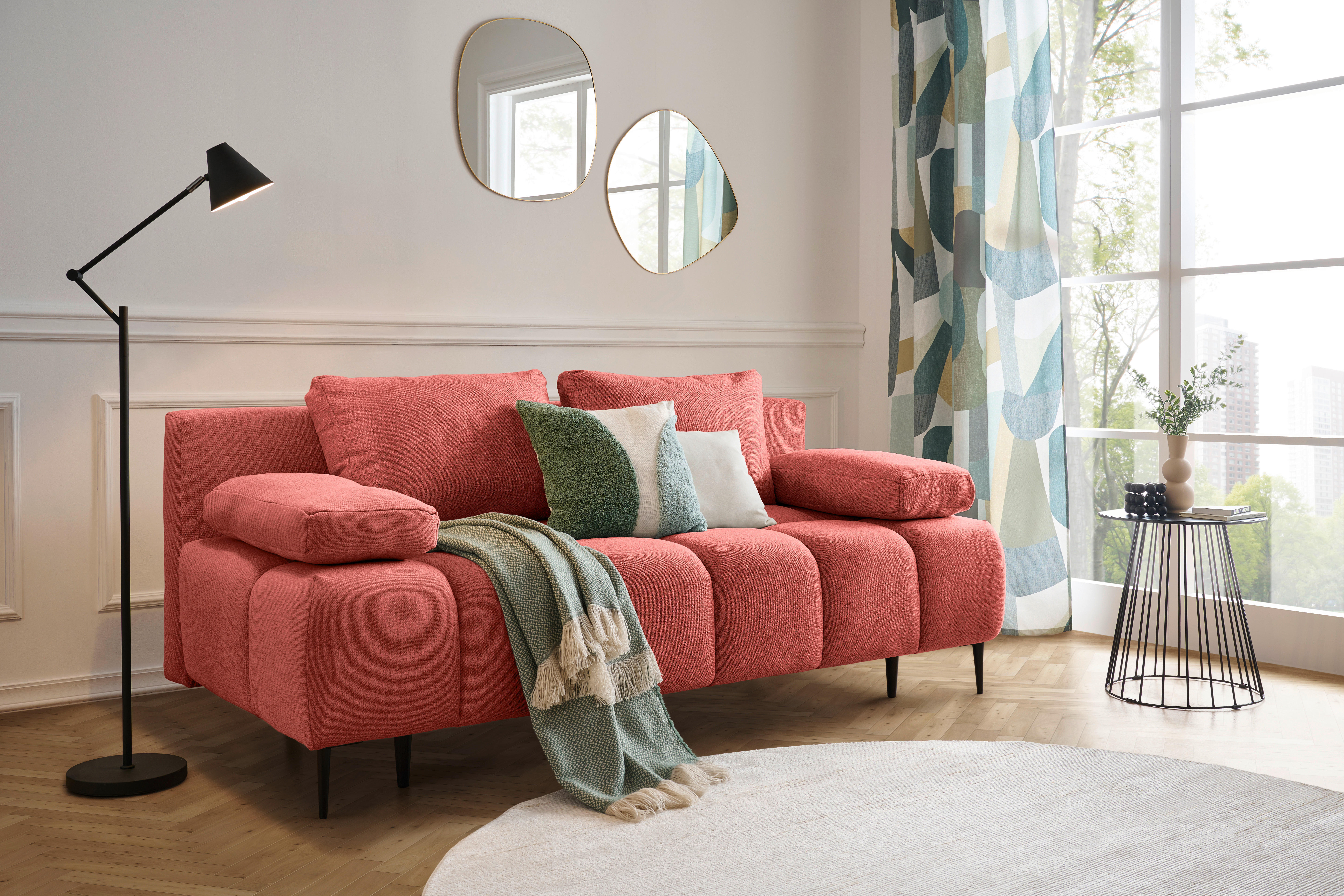 BÄDDSOFFA i jacquard korall  - svart/korall, Modern, metall/textil (204/90/95cm) - MID.YOU